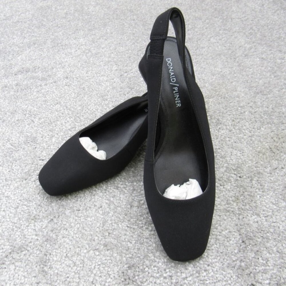 Donald Pliner Slingback Heels Women 6.5M Black Leather Square Toe Dress Shoes